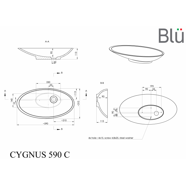 Izlietne CYGNUS 59x31cm - Image 2