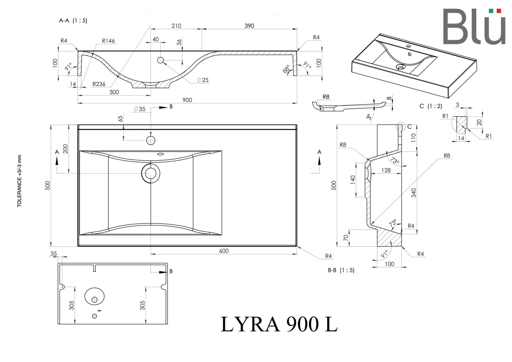 Izlietne LYRA 90x50cm - Image 3