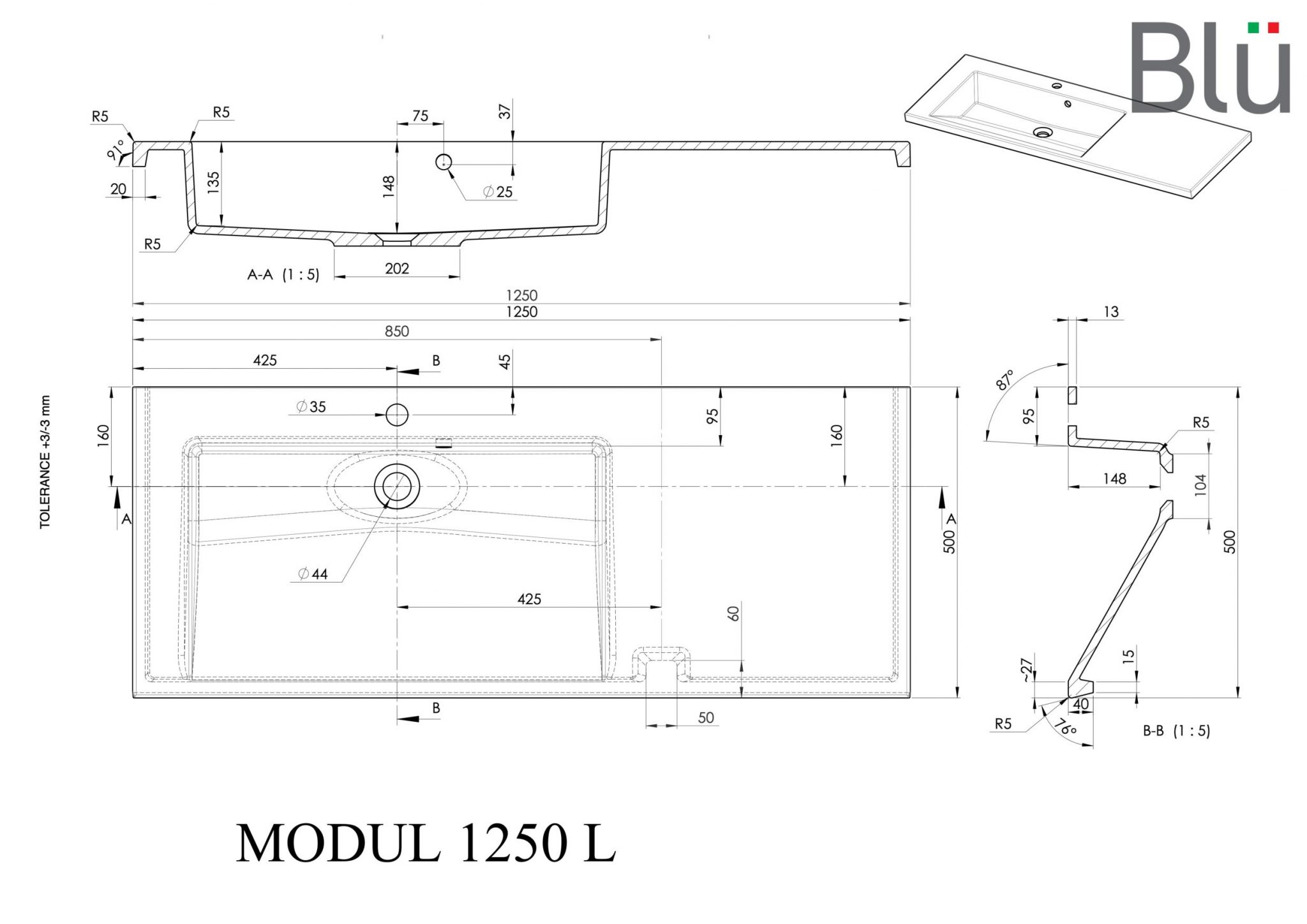 Izlietne MODUL 125x50cm - Image 3