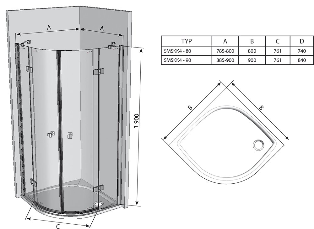 SmartLine SMSKK4 80x80, 90x90cm - Image 6
