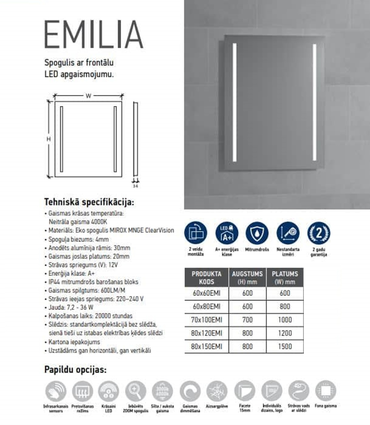Emilia LED 60x60, 60x80, 70x100, 80x120, 80x150cm - Image 3