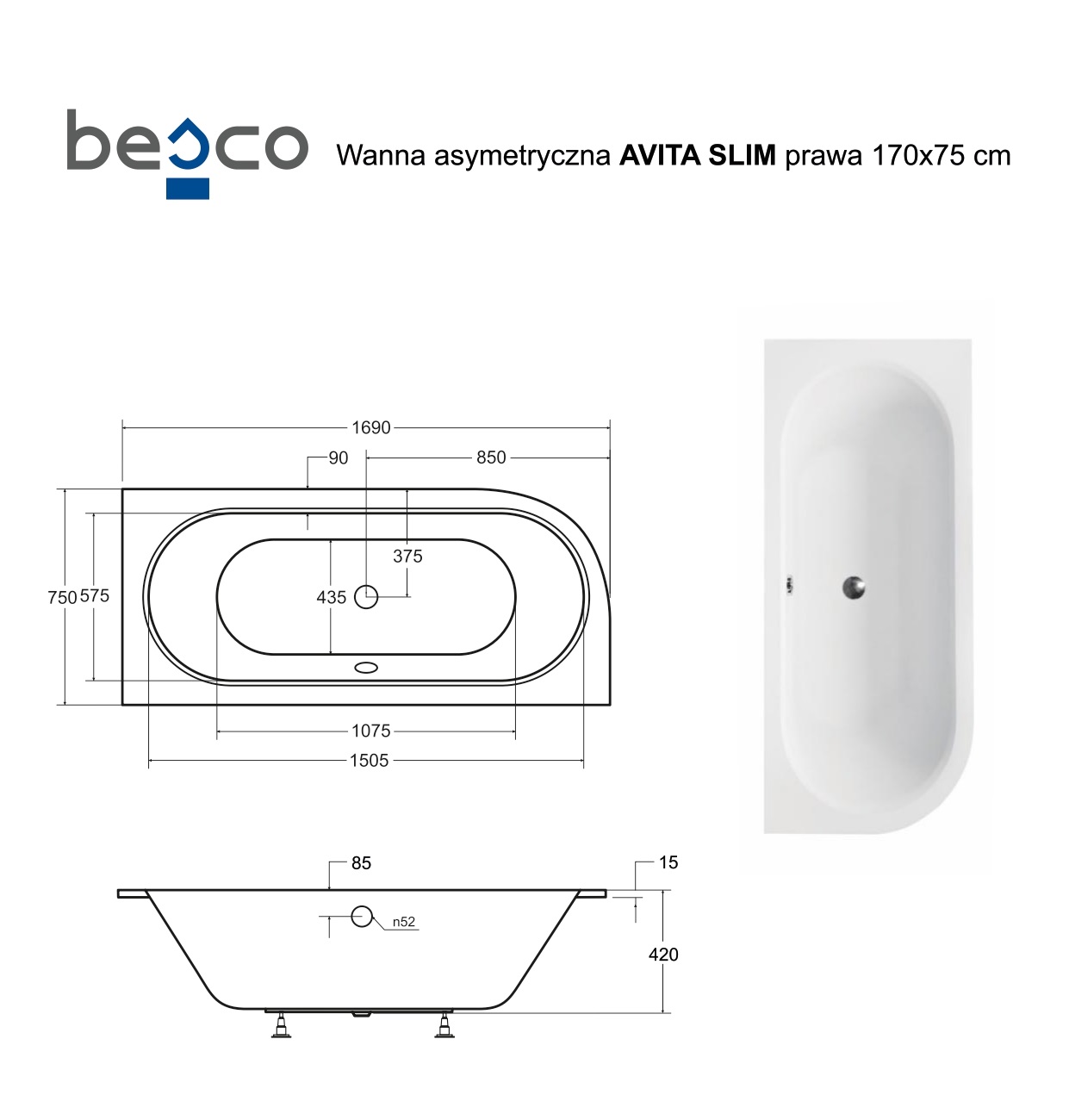 Vita Slim 150x75, 160x75, 170x75, 180x80cm labā puse - Image 5