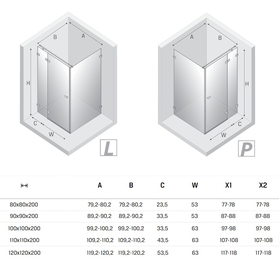 Avexa EXK1 kreisā 80x80, 90x90, 100x100, 110x110, 120x120cm - Image 9